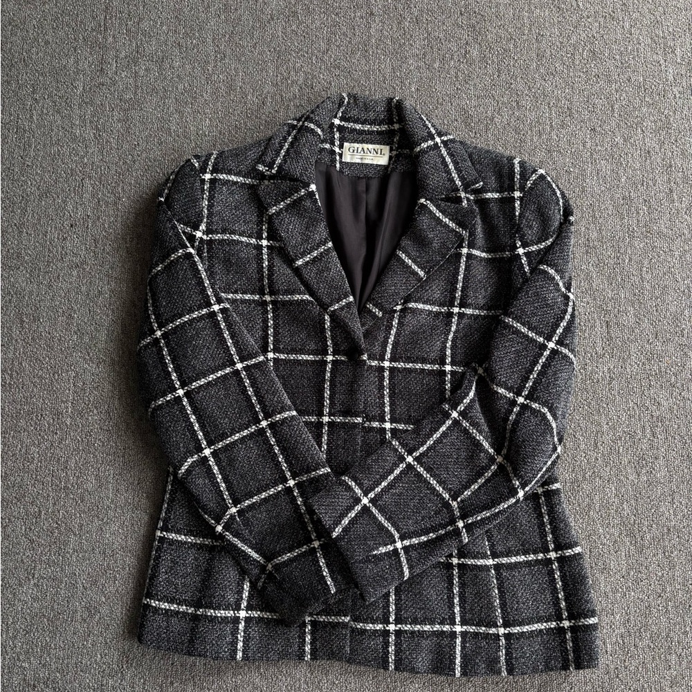 Ganni Black and White Blazer Windowpane Check